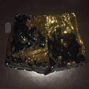 Black and Gold Sequin High Rise Shorts